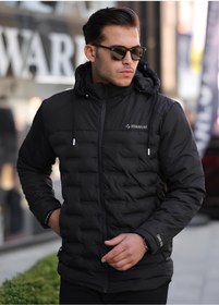 تصویر کاپشن مردانه با کاپشن بادپراکنده و جزئیات چوبی سیاه - سطح بالا - highlevel - اورجینال- 765299685 