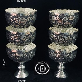 تصویر ست آجیل خوری نقره قلم گل برجسته ممتاز عیار ۸۴ استاندارد ایران (۶ عدد) Silver bowl 84% purity