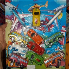 تصویر اسباب بازی ست ماشین و اتوبوس و هواپیما موتور پلاستیکی 