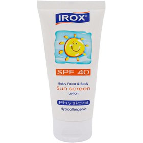 تصویر لوسیون ضد آفتاب فیزیکال صورت و بدن اطفالSPF40 برند ایروکس IROX 