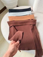 تصویر کراپ آستین بلند یقه قایقی - مشکی 