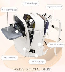 تصویر کوله‌پشتی مسافرتی برای آقایان و خانم‌ها با درگاه شارژ USB، دارای محفظه کفش، مجاز برای پرواز، مناسب برای دانشگاه و مدرسه، کوله‌پشتی روزمره برند roaiss Travel Backpack for Men Women Carry On Backpack with USB Charging Port Shoe Compartment Flight Approved College School Bag Casua