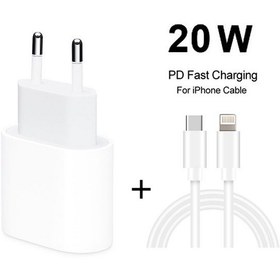 تصویر شارژر ایفون 12 پرو مکس 20 وات همراه با کابل Apple USB-C 3 Pin 20w original Charger with cable Iphone 12 / 12 mini /12 pro / Iphone 12 pro max