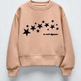 تصویر سویشرت دخترانه زارا STAR FLOCKING SLOGAN SWEATSHIRT 