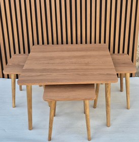 تصویر میز جلو مبلی و عسلی ۴ تیکه با پایه چوبی 