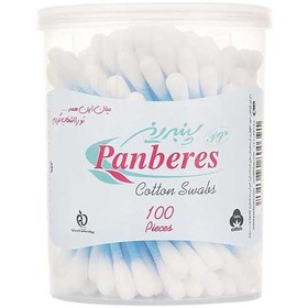 تصویر گوش پاک کن 100 عددی لیوانی پنبه ریز ا panberes pure cotton buds panberes pure cotton buds