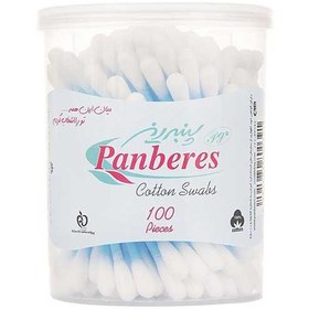 تصویر گوش پاک کن 100 عددی لیوانی پنبه ریز panberes pure cotton buds