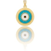 تصویر آویز بدون زنجیر طلا زنانه طرح چشم نظر آبی فیروزه ای PSG73 