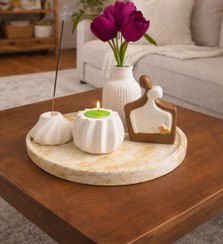 تصویر ست دکوری رومیزی /ست گلدان و جاعودی /ست 5تیکه دکوری سنگ مصنوعی /ارزان مینیمال 