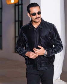 تصویر کاپشن مردانه چرم سیلیکنی مدل خلبانی کمر کشی وارداتی ترک - L / مشکی 