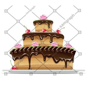 تصویر طرح وکتور کیک تولد با گیلاس و گل 