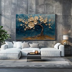 تصویر تابلو دکوراتیو مدرن درخت شکوفه کرم سه‌بعدی | ترکیب آرامش، زیبایی و انرژی طبیعت در فضای داخلی شما 