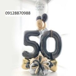 تصویر بوکت عدد تولد مشکی طلایی نقره‌ایی 