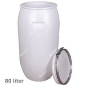 تصویر بشکه پلاستیکی ۸۰ لیتری سفید درب واشر دار 80-liter white plastic barrel with gasketed lid