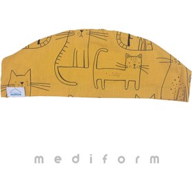 تصویر کلاه جراحی طرح گربه زرد 