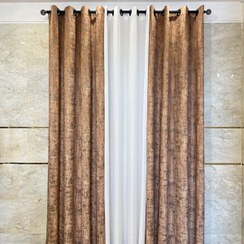 تصویر پرده آماده مخمل پتینه قهوه ای 