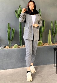 تصویر کت و شلوار دیپلمات 6 دکمه پارچه دیپلمات طوسی کد(7134) 6-button diplomat suit, navy gray diplomat fabric