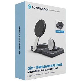 تصویر شارژر بی سیم مگ سیف 2 در 1 پاورولوژی مدل PWCUQC027 Powerology 3-in-1 Foldable Magnetic Wireless Charger PWCUQC027