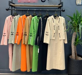 تصویر ست کت سارافون لینن شسته شده - کرم 