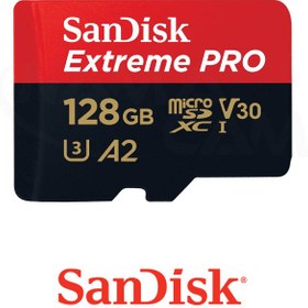 تصویر کارت حافظه میکرو اس دی SanDisk extreme Pro 128 GB - سری A2 San Disk Extreme Pro standard memory card standard UHS-I U3 speed 170MBps capacity 128 GB