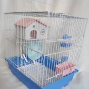 تصویر قفس همستر دو طبقه آبی با طراحی کاربردی 