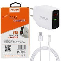 تصویر آداپتور شارژر 2 پورت با کابل Type C QC3.0 LCDدار Arson AN-V3 