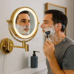 تصویر اینه اصلاح طلایی چراغ دار 