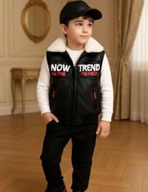 تصویر پافر چرم اسپرت پسرانه داخل خز و کلاه دار مدلnow trend - سایز ۲ 