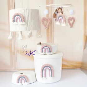 تصویر سیسمونی قیطان دوزی و نظم دهنده اتاق کودک طرح رنگین کمان کالباسی 