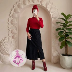 تصویر دامن مخمل کبریتی چاک‌دار در رنگبندی متنوع(کد1418) 