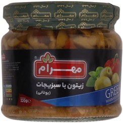 تصویر زیتون با سبزیجات مهرام – 320 گرم 