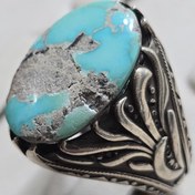 تصویر انگشتر نقره مردانه فیروزه نیشابوری معدنی 