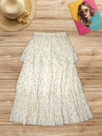 تصویر دامن سه طبقه پلیسه گل دار وارداتی 