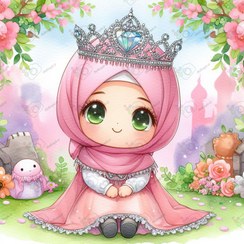 تصویر بک دراپ کودکانه دختر ناز با حجاب و لباس صورتی کد 41074 