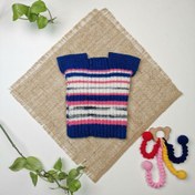 تصویر جلیقه بافت نوزادی آستین بلند طرح راه راه آبی رنگ - 2 تا 6 ماه 