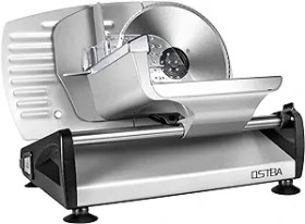 تصویر کالباس بر برقی اوستبا OSTBA Sure, here's a slightly modified title: **"200/150 W Electric Meat Slicer, 7.5" Removable Stainless Steel Blade, Adjustable Thickness, Child Lock - Ideal for Home Use"**