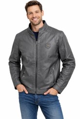 تصویر کاپشن چرم مردانه اسپرت | استایل شیک و خاص پاییزی و زمستانی - خاکستری / L 