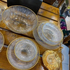 تصویر سرویس 33 پارچه غذاخوری کریستال نوری تازه سولو دور طلایی 33piece crystal dinnerware