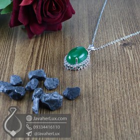 تصویر گردنبند نقره زنانه عقیق سبز _ کد : 100651 