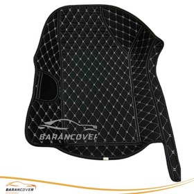 تصویر کفپوش گلدوزی ۶ بعدی پژو ۲۰۷ مشکی با دوخت سفید 