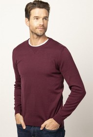 تصویر Erkek Standart Fit Normal Kesim Bisiklet Yaka Bordo Triko Kazak 