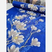 تصویر پارچه ملحفه طرح گل زمینه ابی عرض240 