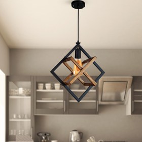 تصویر چراغ آویز چشمه نور مدل A2217/1 با کاسه چوبی تک شعله 