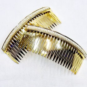 تصویر شانه زلف طلایی نگین دار 13 سانت 