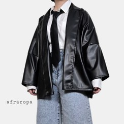 تصویر کت چرم اورسایز یقه انگلیسی 