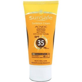 تصویر کرم ضد آفتاب آنتی آکنه سان سیف رنگی فاقد چربی SPF35 Sunsafe Sunblock Cream tinted Oil Free SPF35