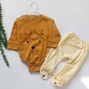 تصویر بادی شلوار هاپو عروسکی شلوار جورابدار نوزادی پنبه عالی فانتزی اسپرت 