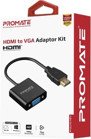 تصویر Promate Prolink-H2V HDMI TO VGA Converter Adapter Cable 1080P Male to Female for PC DVD HDTV and Laptop - Black (Pack of 1) 