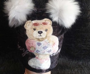 تصویر کلاه بچه گانه تدی دخترانه رنگ مشکی girls teddy hat black