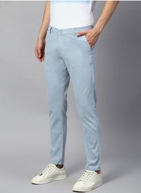 تصویر شلوار چینی مردانه به رنگ آبی روشن برند dennis lingo Men's Tapered Fit Light Blue Cotton Chinos - Mid-Rise, Full Length, Button & Zip Closure, Machine Wash